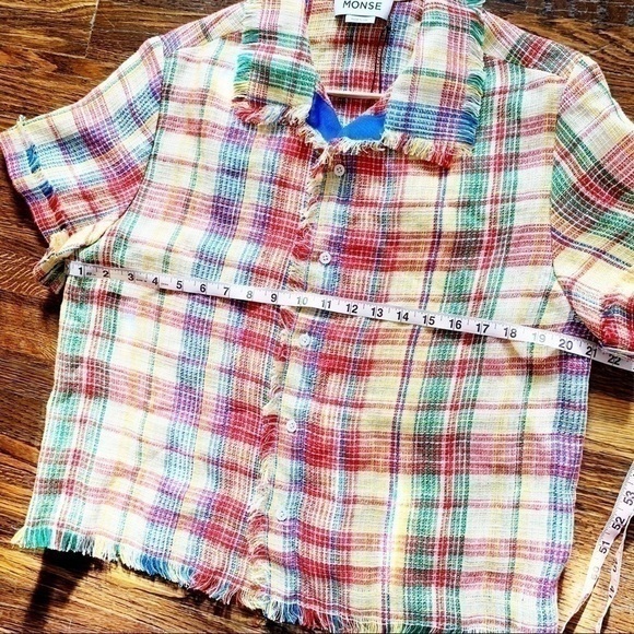 Monse Plaid Boxy Basket Weave Havana Shirt Button Down Top NWT Large Linen Blend - Picture 14 of 15